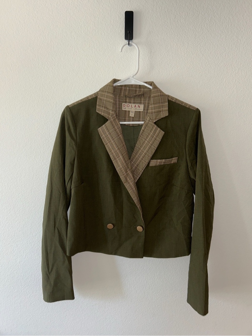 dolan Olive Blazer with Plaid Trim